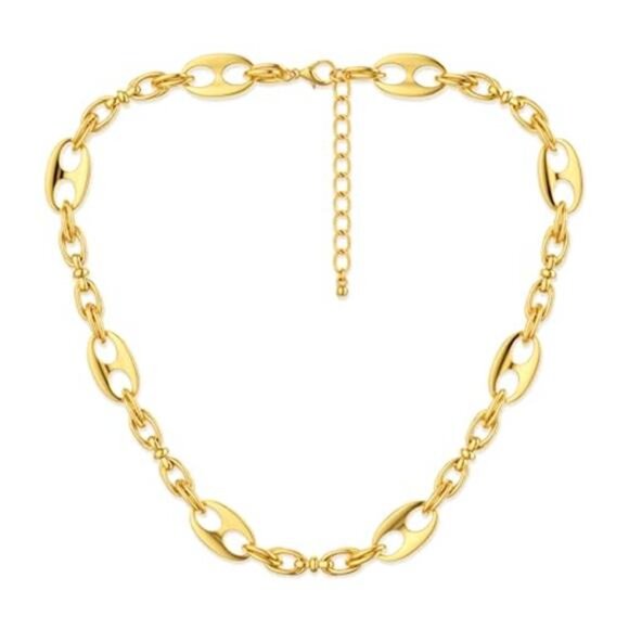 Jewelry - Women's Chunky Gold Necklace 14k Gold Plated Thick Oval Links Chain Choker